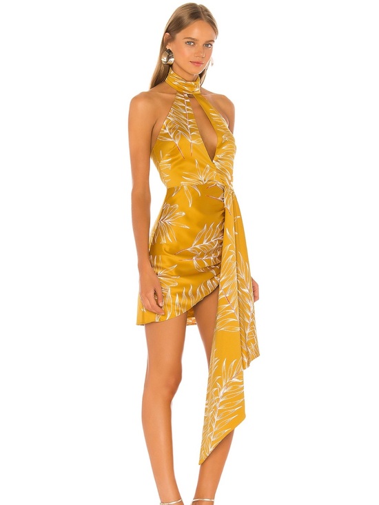 Camila Coelho Dresses & Skirts - Camila Coelho Mustard Yellow Halter Mini Dress with Asymmetric Sash